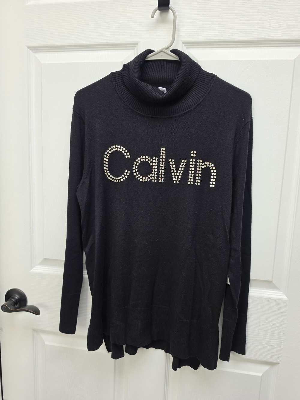 Calvin Klein Black Turtleneck Sweater with Studded Logo